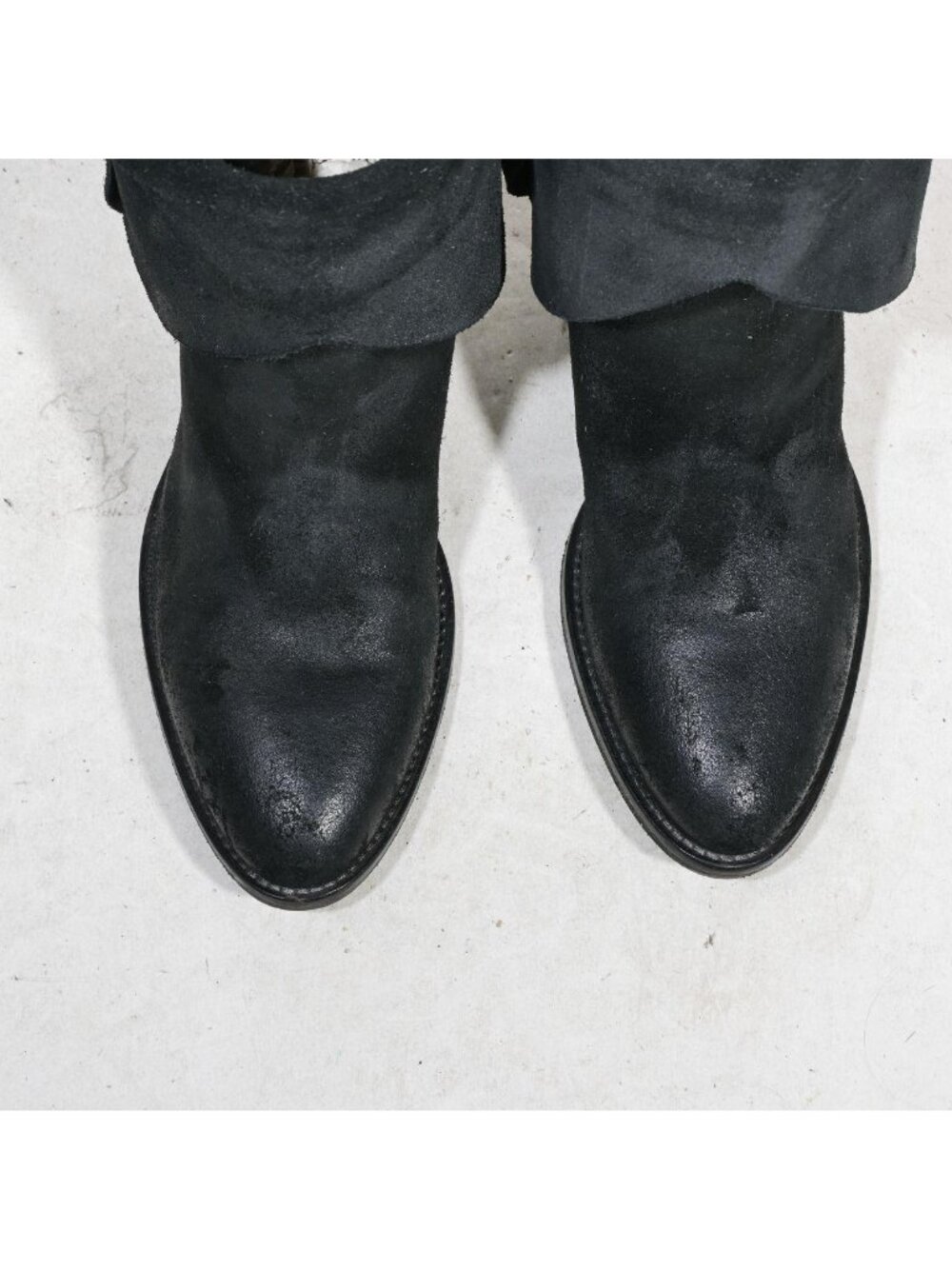 Black Suede Western Ankle Boots Reversed Cuff Texan Almond Toe Made in Italy Wom - Picture 5 of 8
